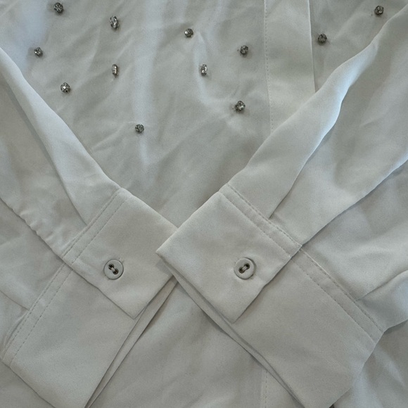 VINCE CAMUTO Crystal Embellished Crepe Button-Up Shirt Sz S White NWT - Picture 7 of 13